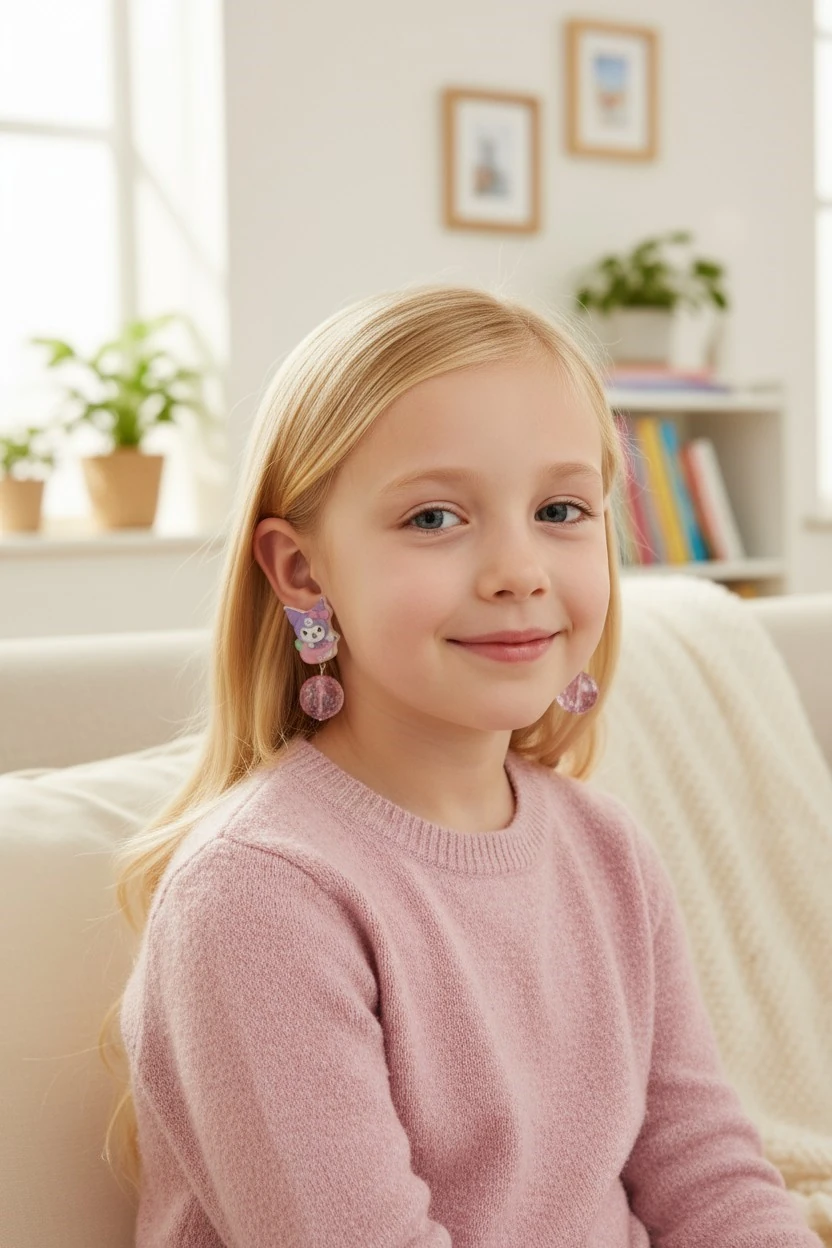 Kuromi Deliksiz Kıstırmalı Çocuk Küpe