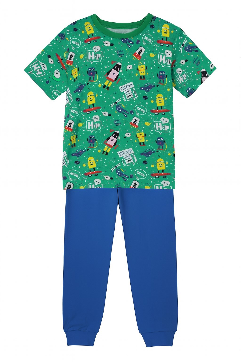 Desenli Kısa Kollu Erkek Çocuk Pijama Takım