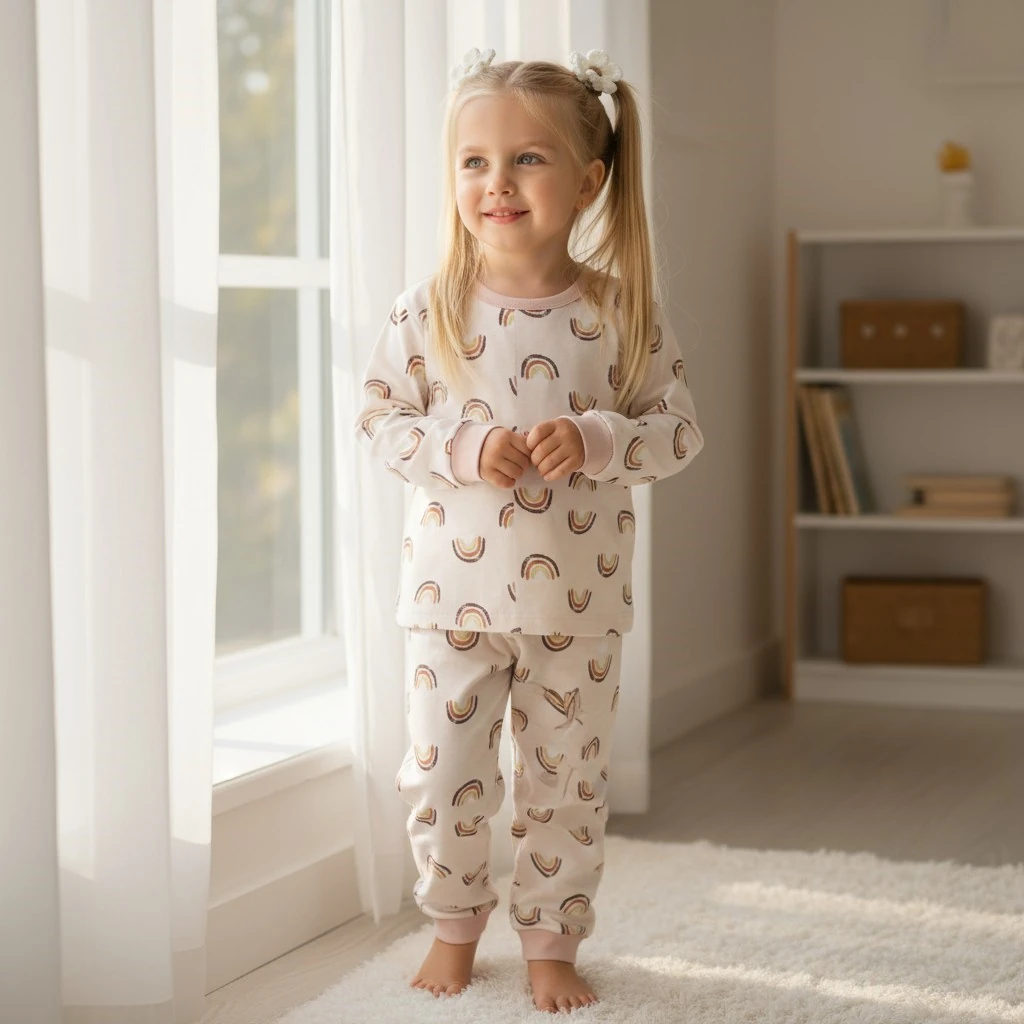 Gökkuşağı Desenli Kız Çocuk Pijama Takım