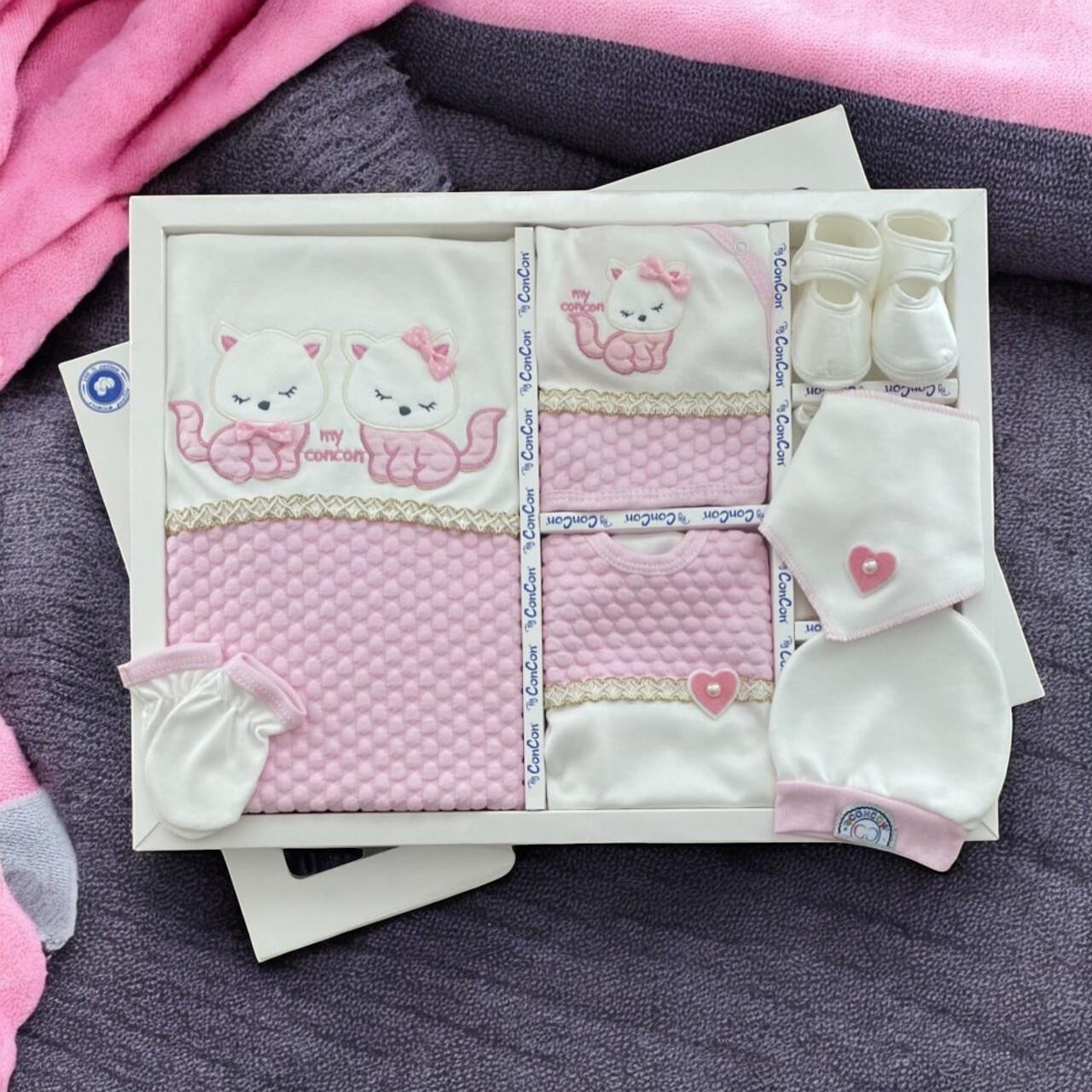 Kedili Kız Bebek Hastane Çıkışı 10lu Set