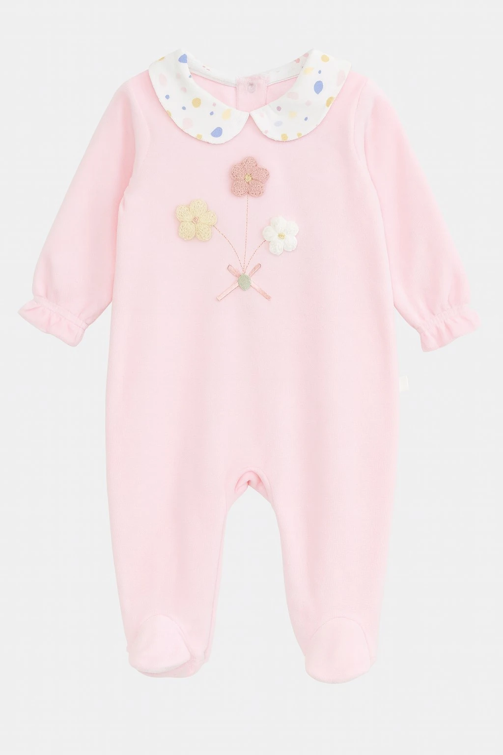 Çiçekli Kadife Kız Bebek Tulum