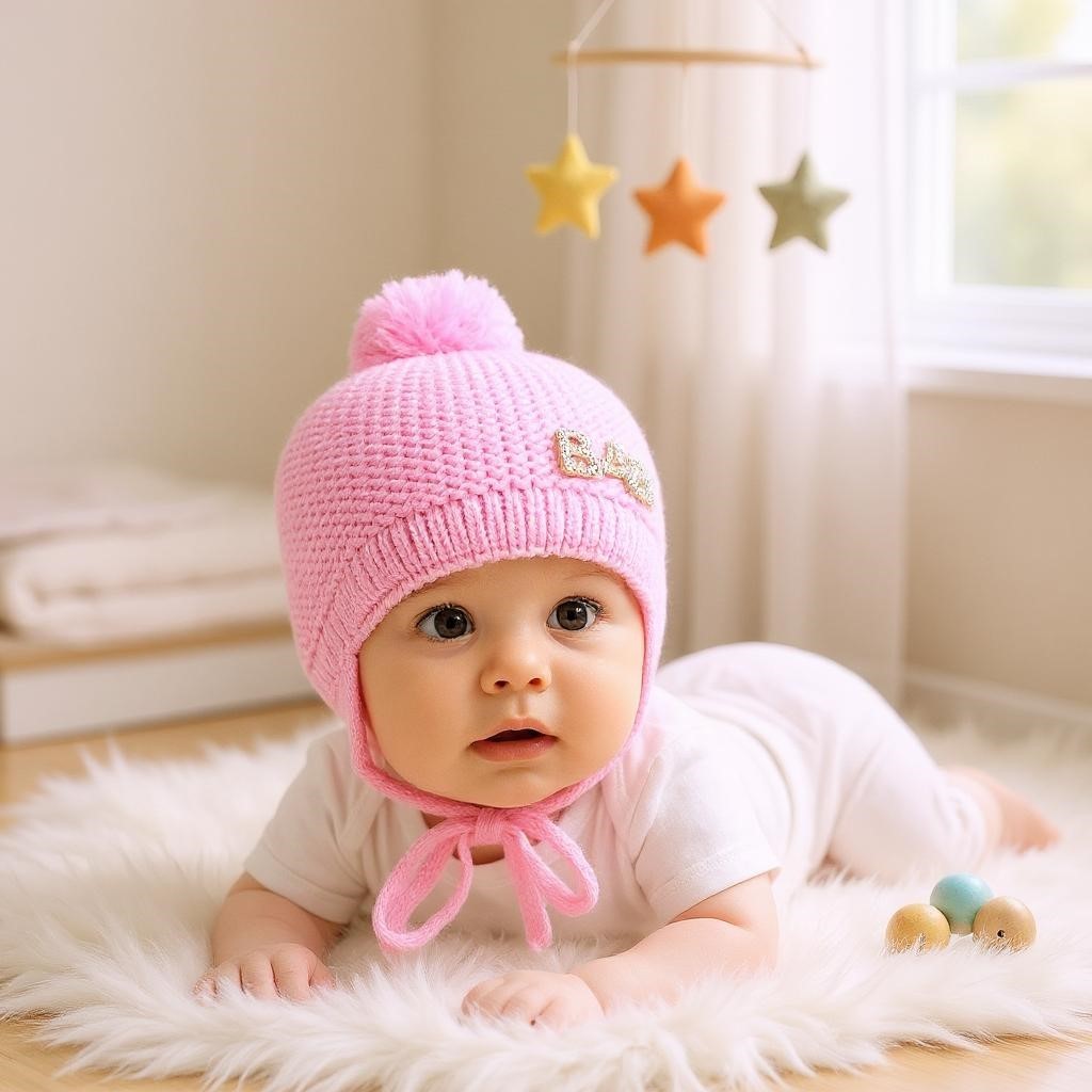 Baby Taşlı Kız Bebek Triko Bere