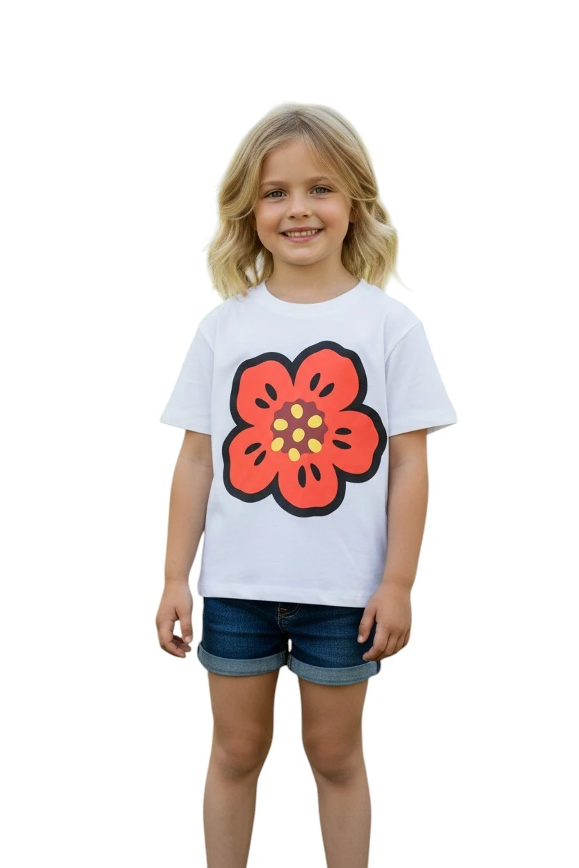 Çiçek Baskılı Oversize Kız Çocuk Tişört