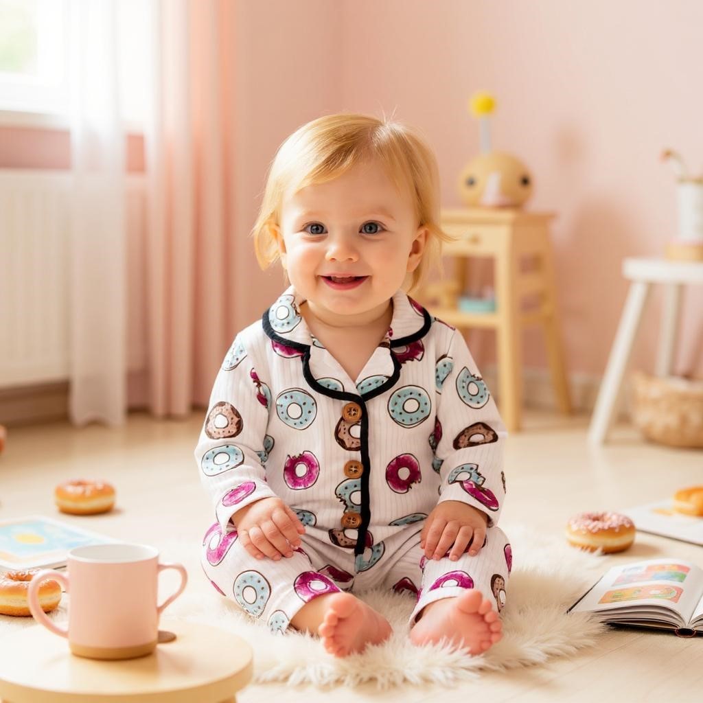 Donut Desenli Bebek Pijama Takım
