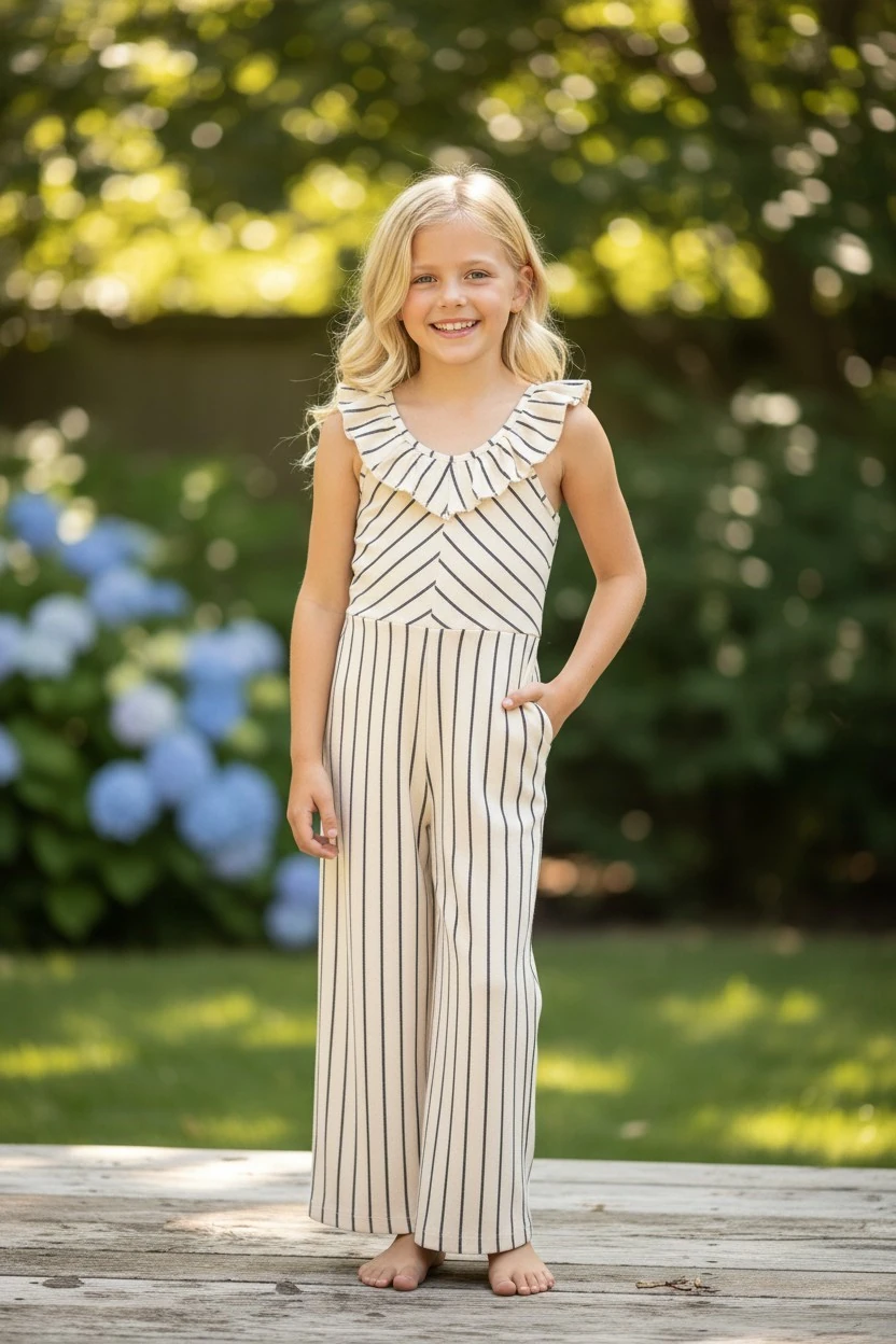 Çizgili Kız Çocuk Tulum