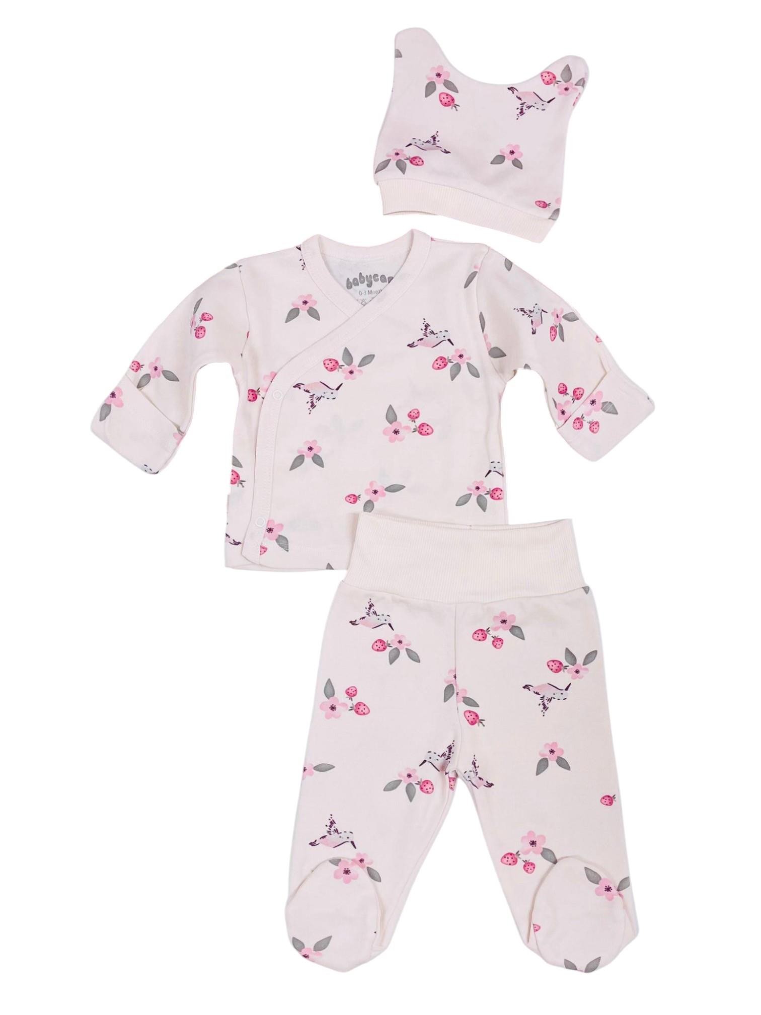 Çiçekli Kız Bebek Zıbın Set - 3lü Set
