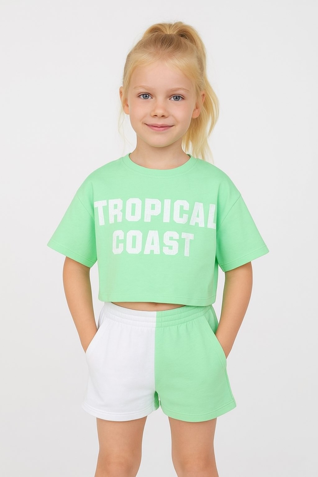 Kız Çocuk Şortlu Crop Takım