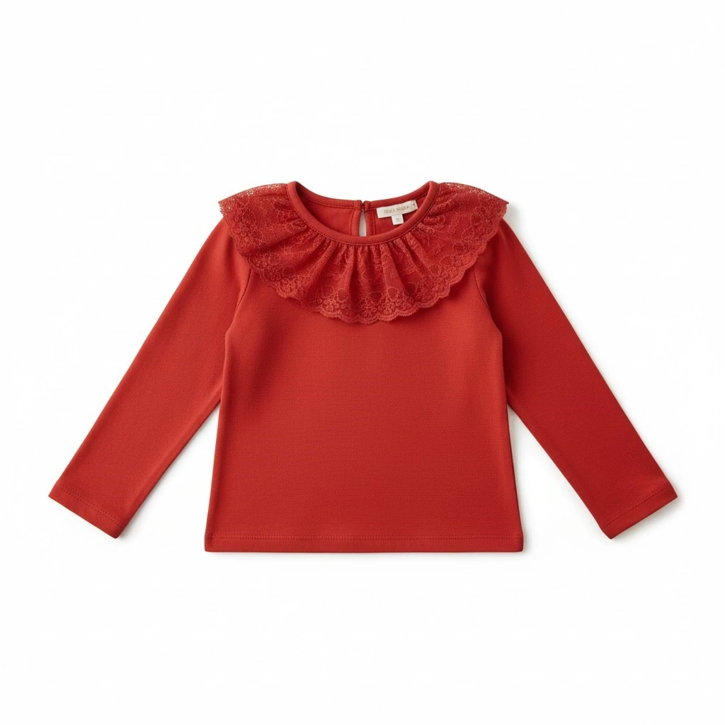 Yakası Dantelli Kız Çocuk Bluz
