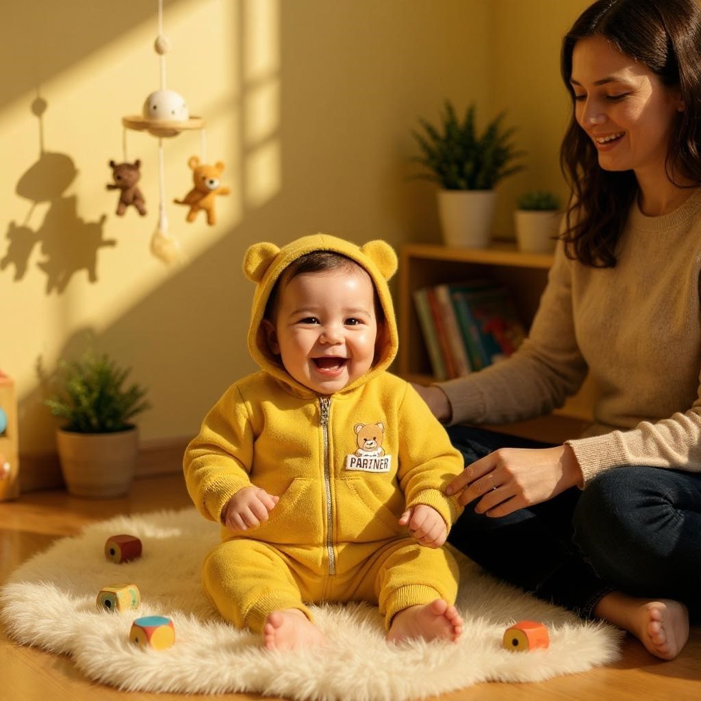 Ayıcıklı Kapüşonlu Kışlık Bebek Tulum