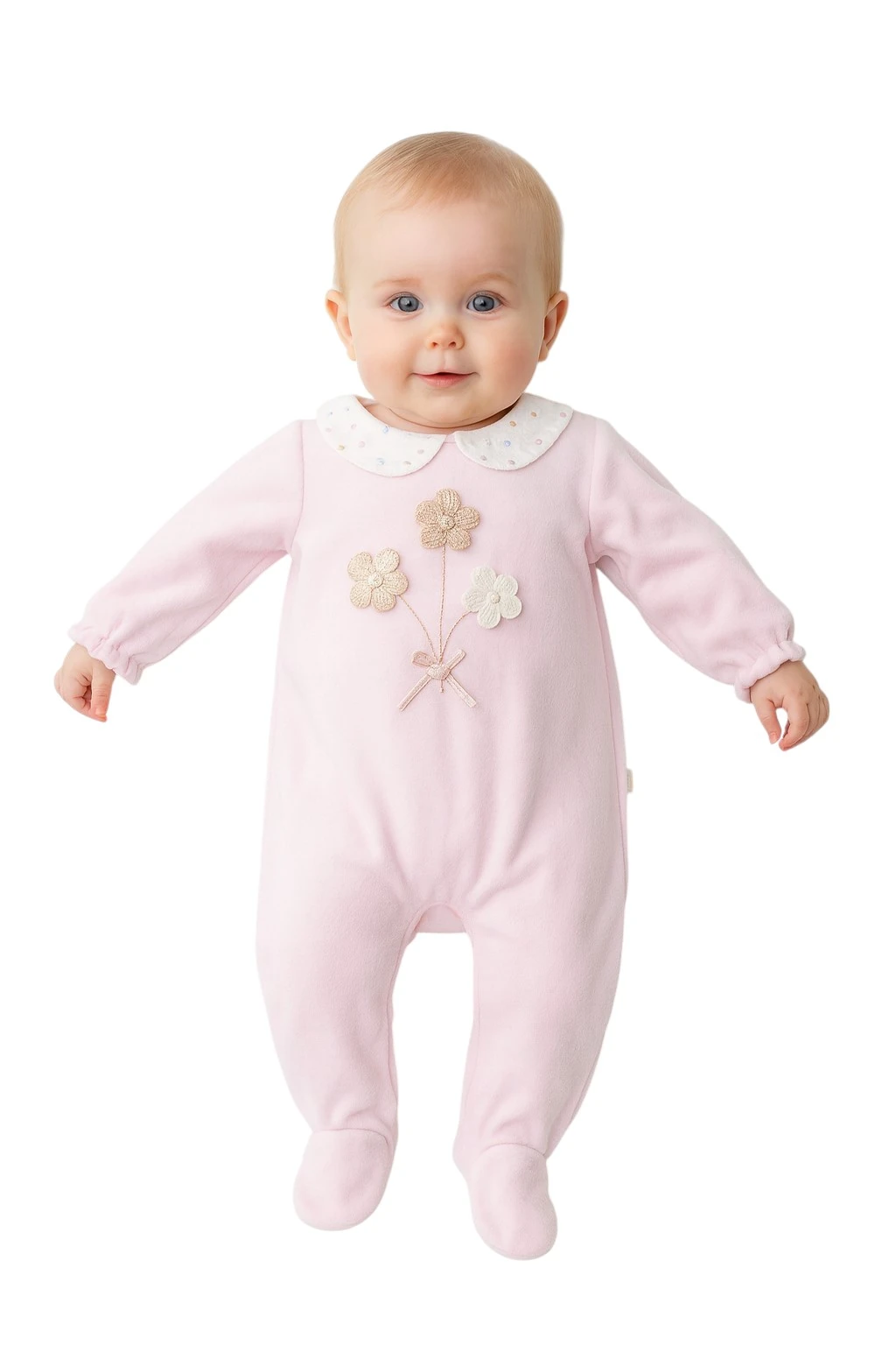 Çiçekli Kadife Kız Bebek Tulum