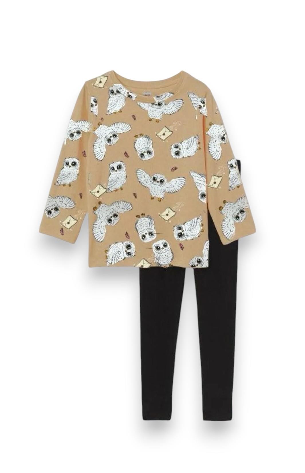 Baykuş Desenli Kız Çocuk Pijama Takım