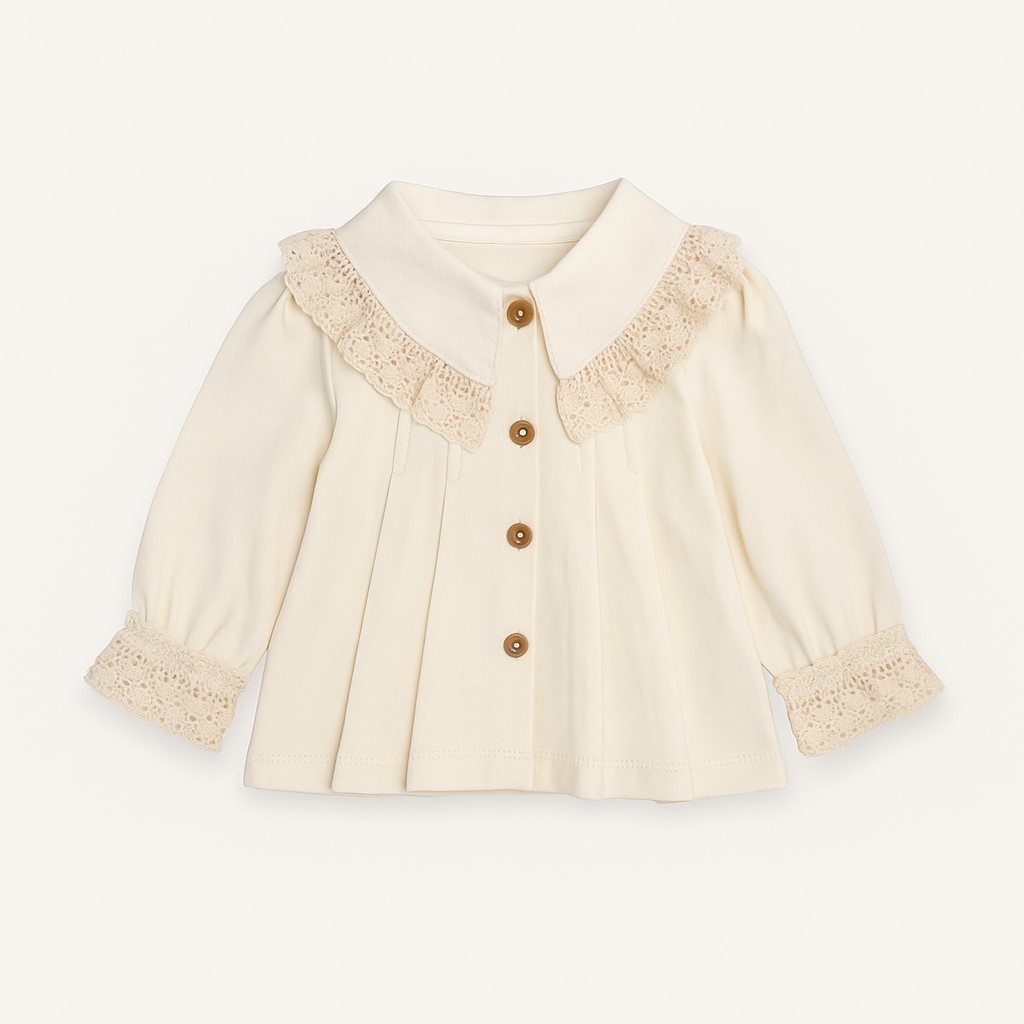 Yakası Dantelli Kız Bebek Zıbın Set 3 Parça