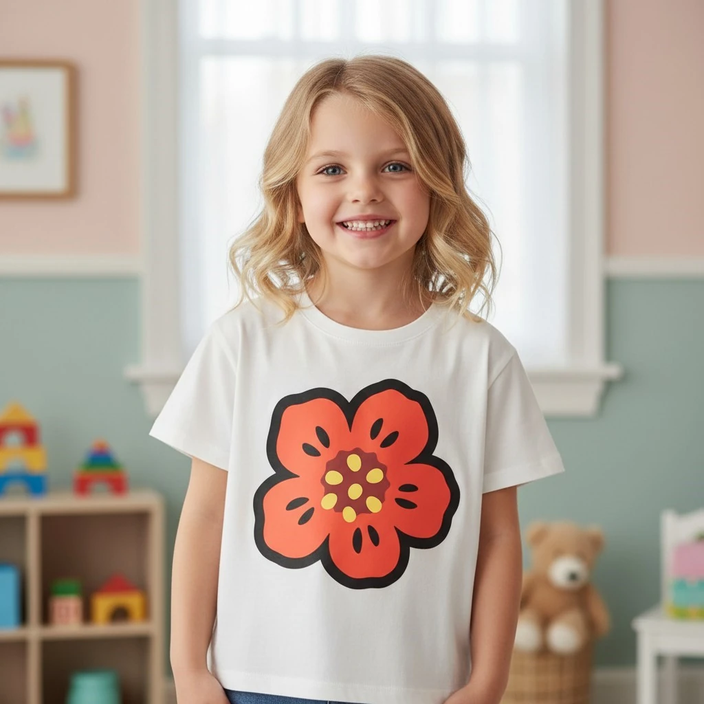 Çiçek Baskılı Oversize Kız Çocuk Tişört