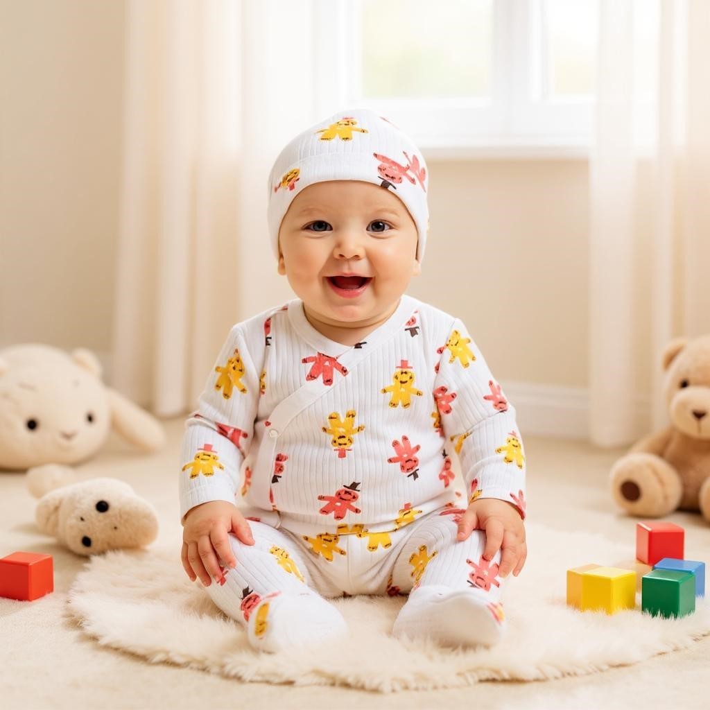 Kurabiye Desenli Yenidoğan Bebek Takım - 3lü