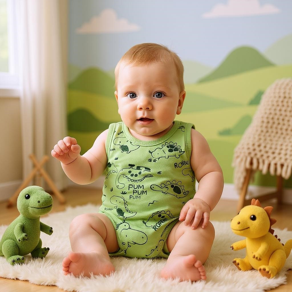 Dino Geniş Askılı Bebek Çıtçıtlı Body