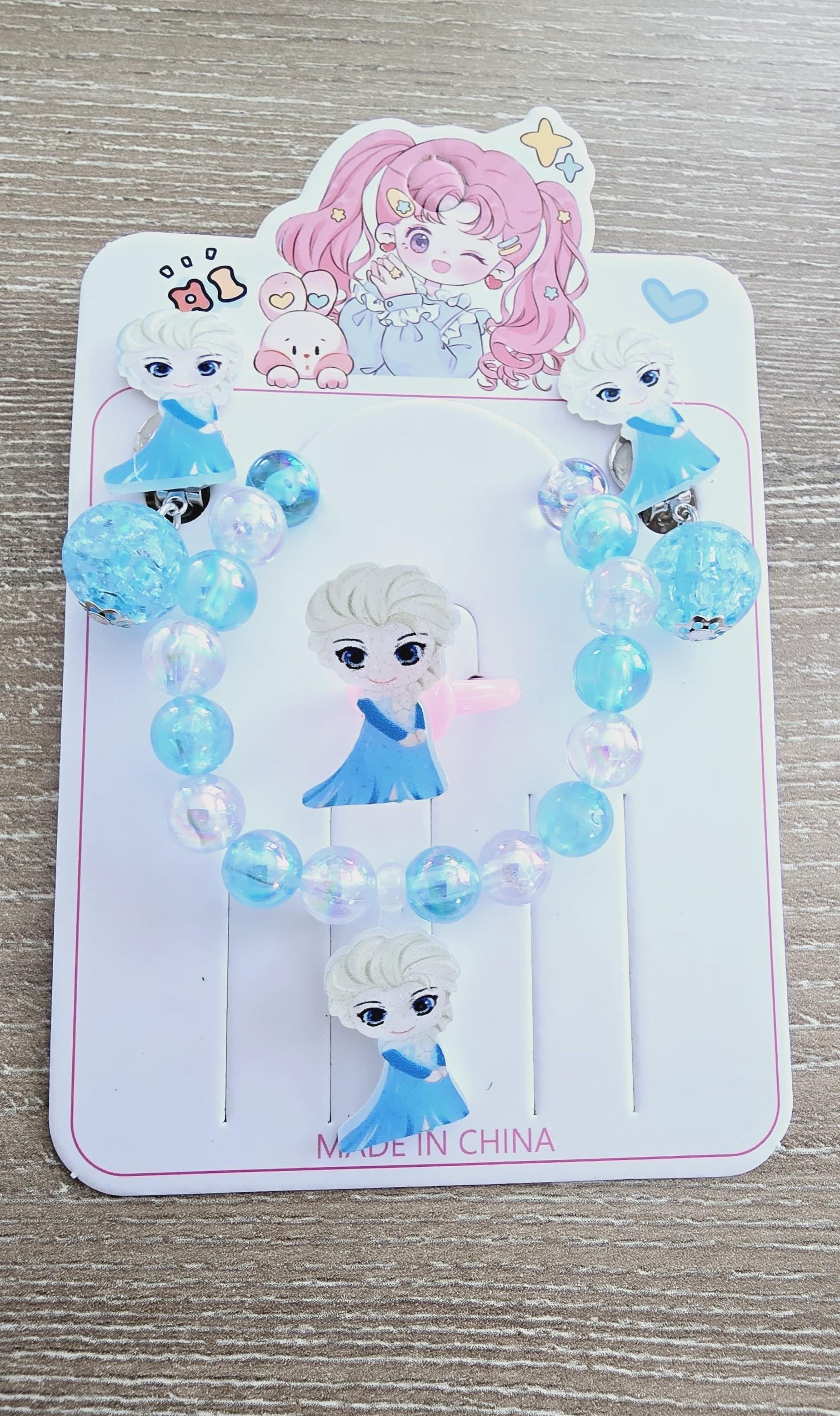 Elsa Çocuk Bileklik Yüzük Küpe Set