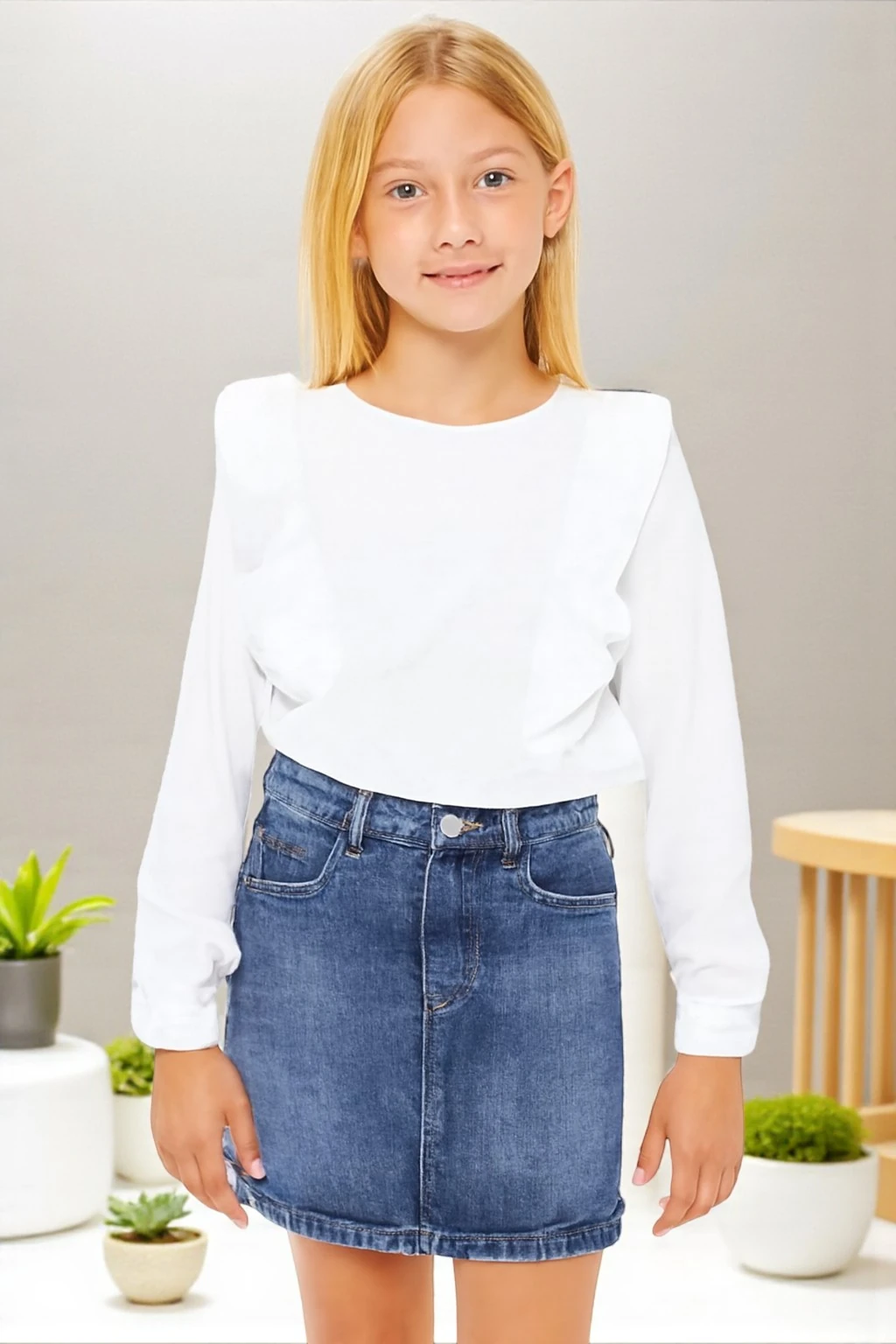 Önü Fırfırlı Kız Çocuk Bluz