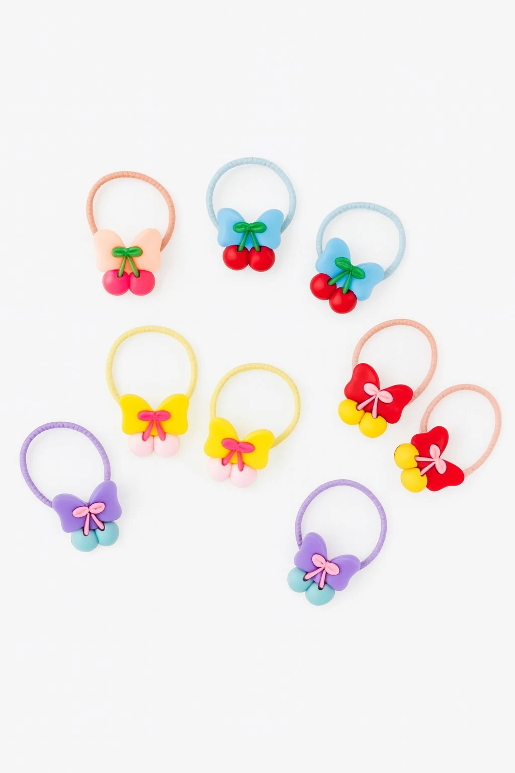 Kirazlı Kız Çocuk Lastikli Toka 5 Çift