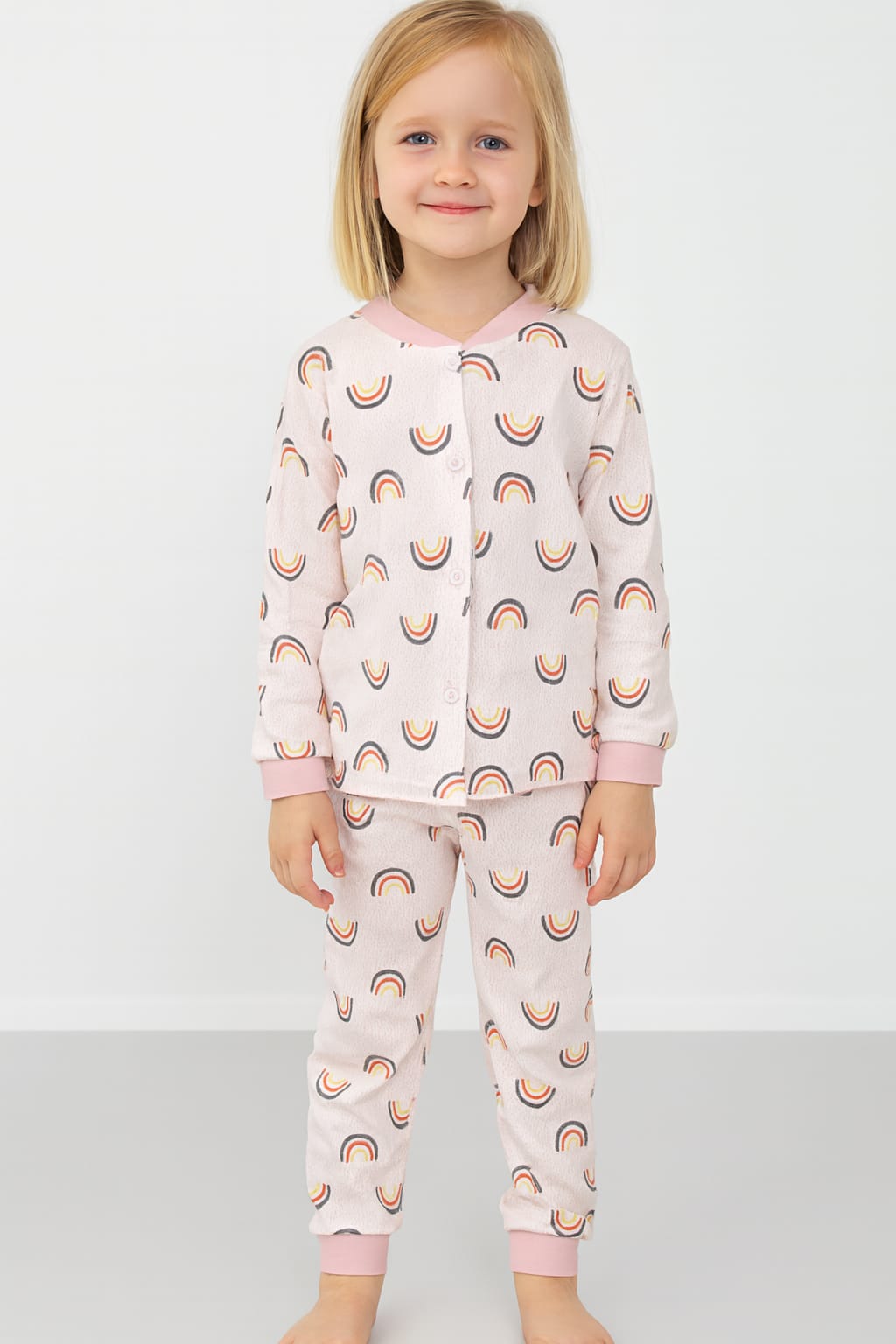 Gökkuşağı Desenli Kız Çocuk Pijama Takım