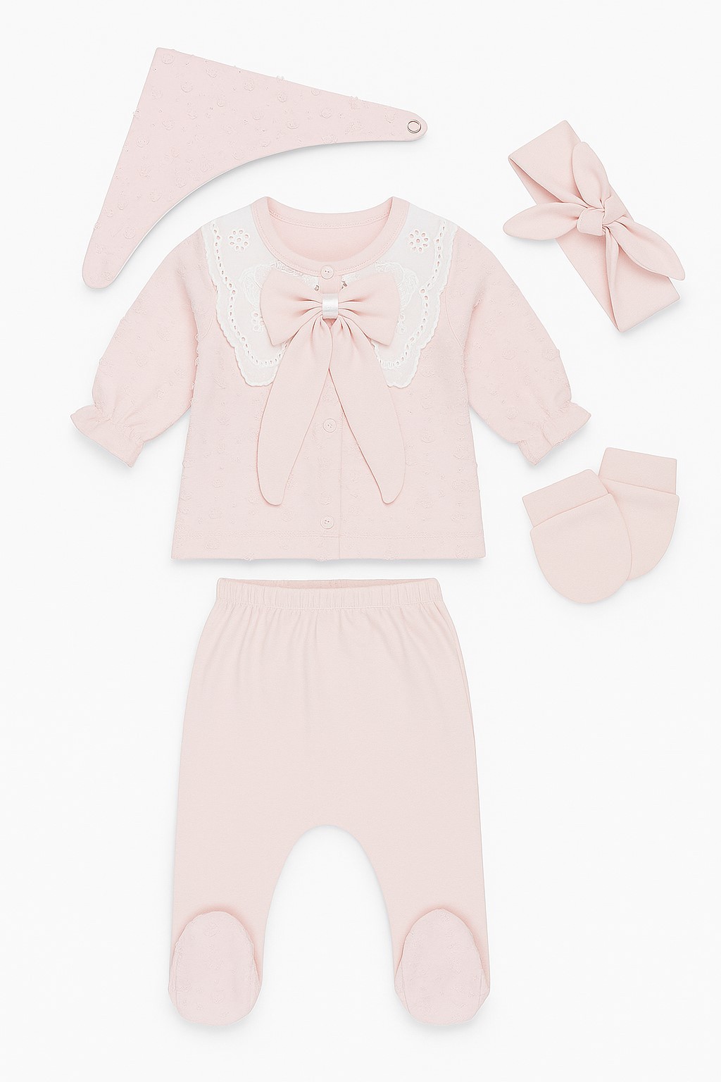 Yakası Dantelli Kız Bebek Zıbın Set 5 Parça