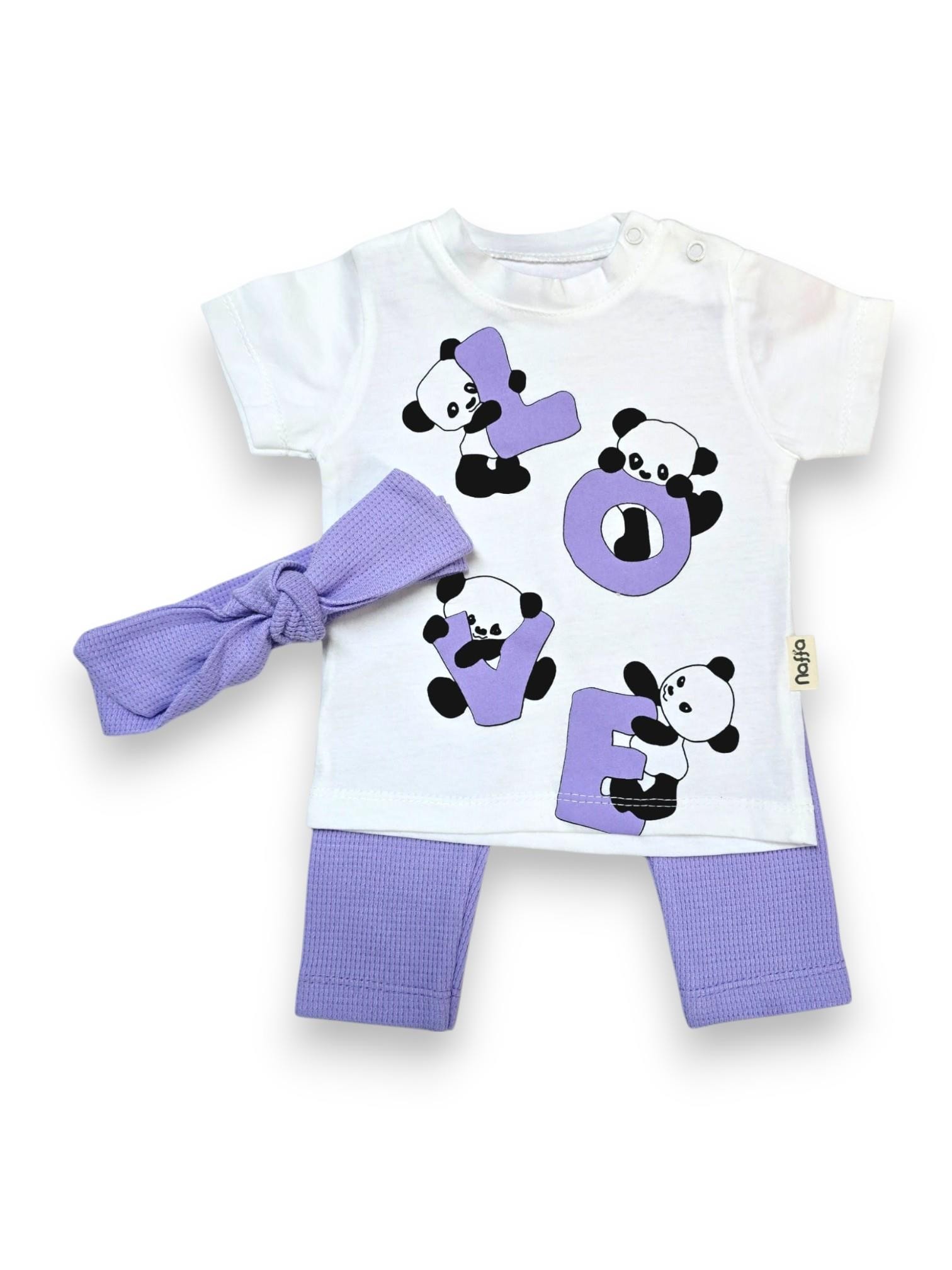 Panda Desenli Kız Bebek Taytlı Takım