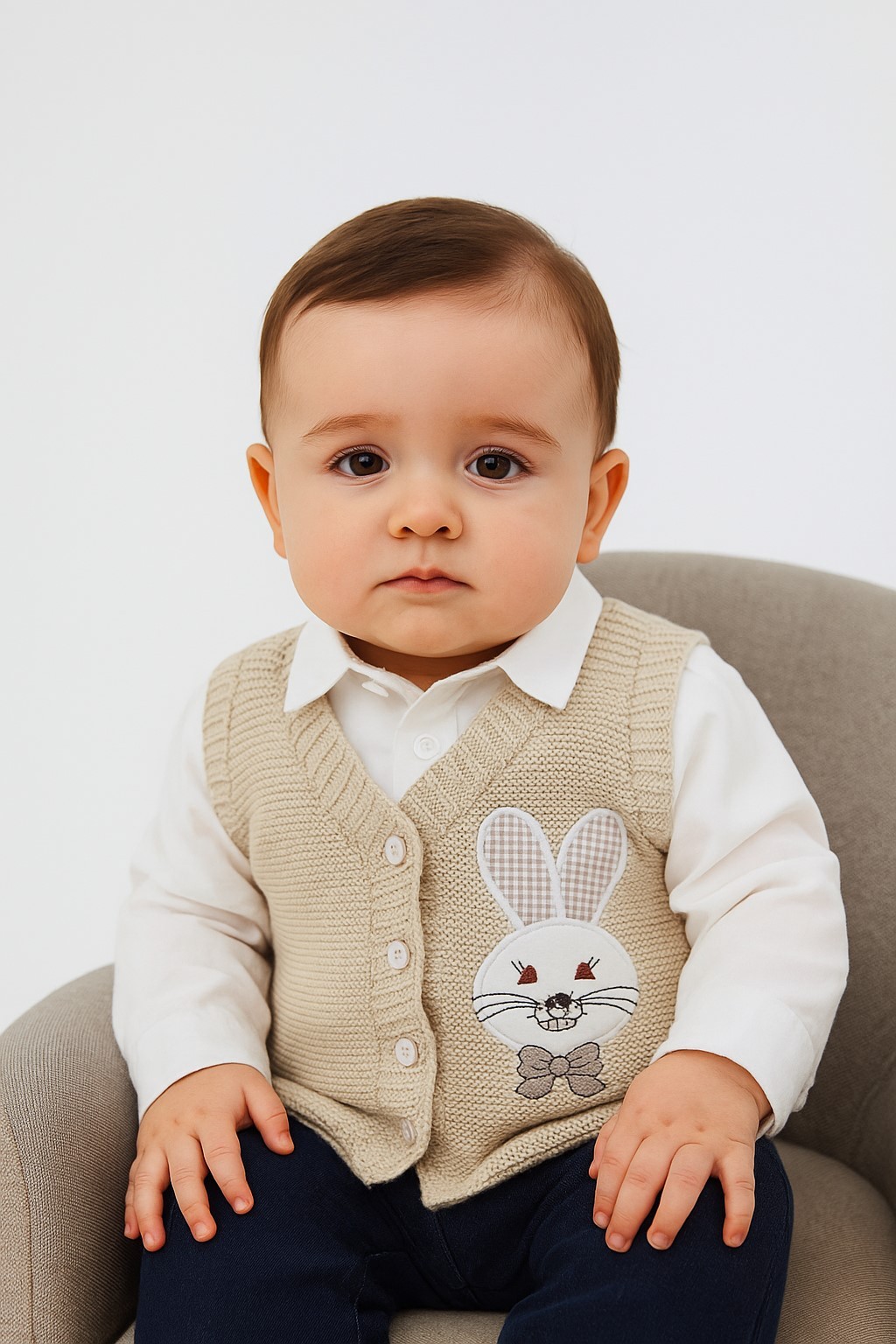 Tavşan Nakışlı Erkek Bebek Yelek