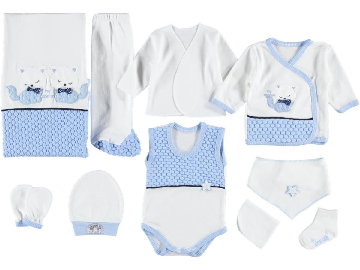 Kedili Erkek Bebek Hastane Çıkışı 10lu Set