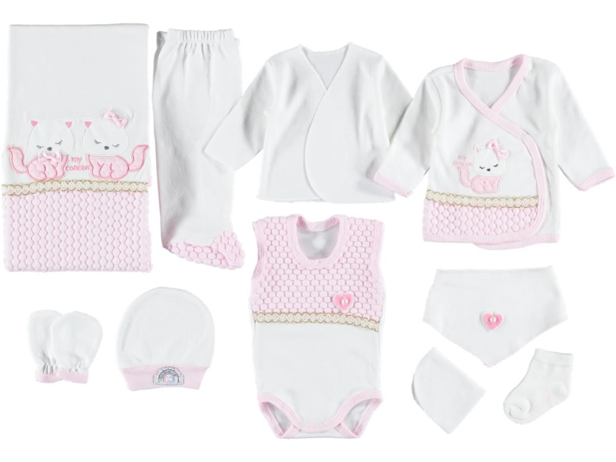 Kedili Kız Bebek Hastane Çıkışı 10lu Set