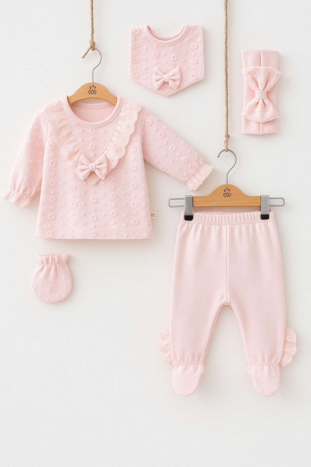 Yakası Dantelli Kız Bebek Zıbın Set 5 Parça