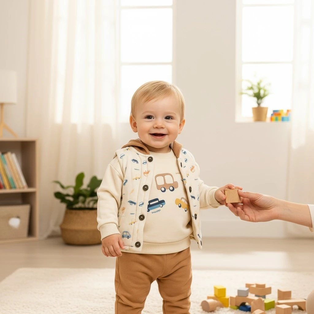 Araba Desenli Yelekli Erkek Bebek Takım