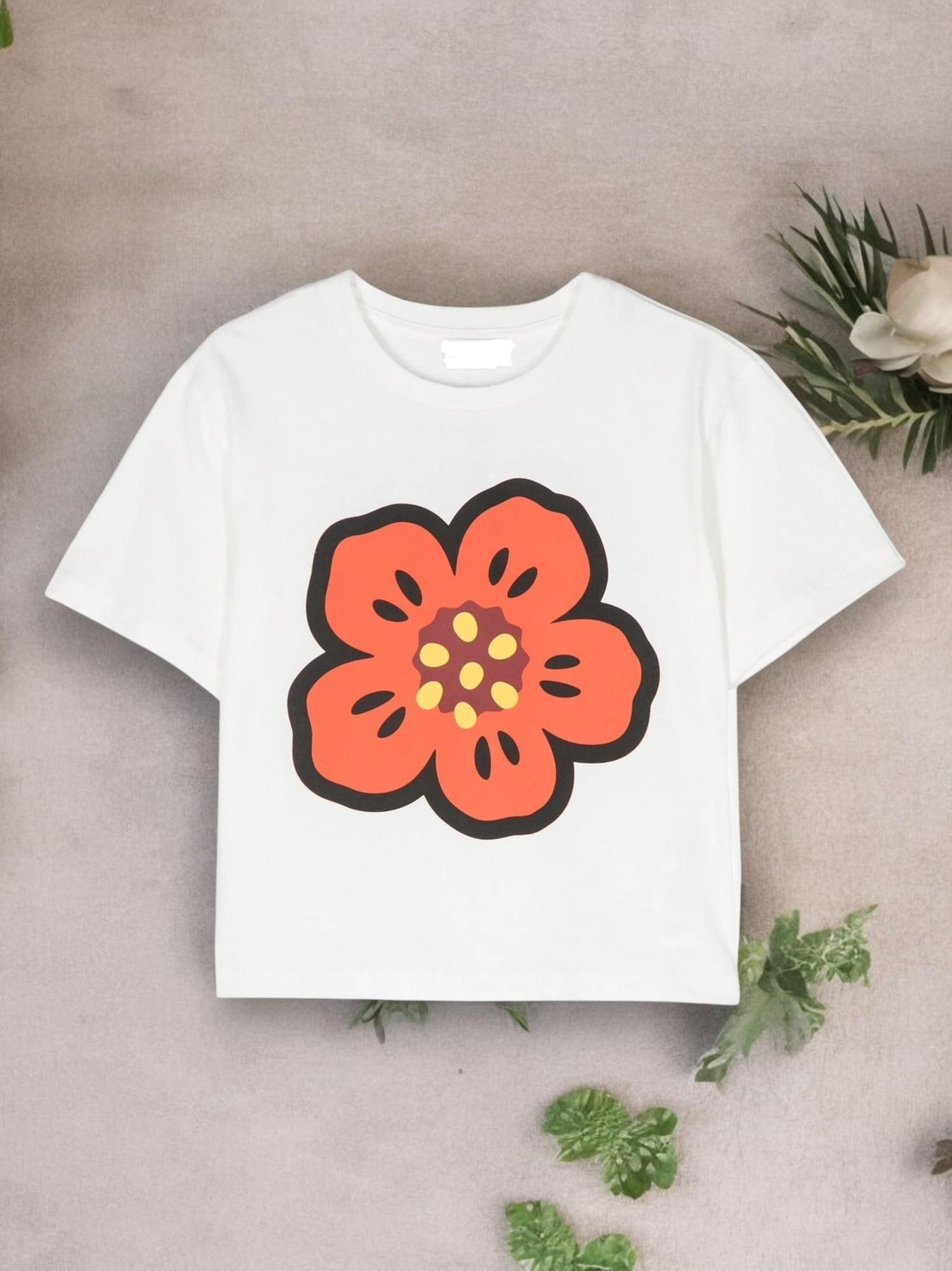 Çiçek Baskılı Oversize Kız Çocuk Tişört