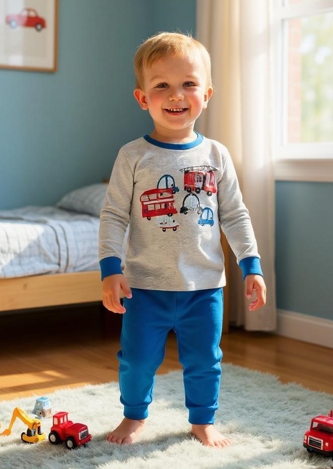 Araba Desenli Mevsimlik Slim Çocuk Pijama Takım