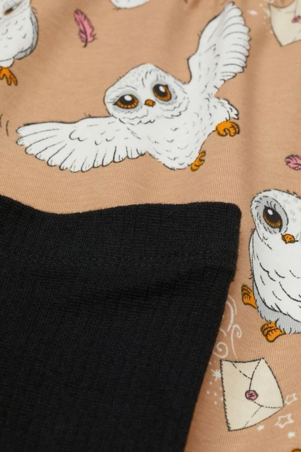 Baykuş Desenli Kız Çocuk Pijama Takım