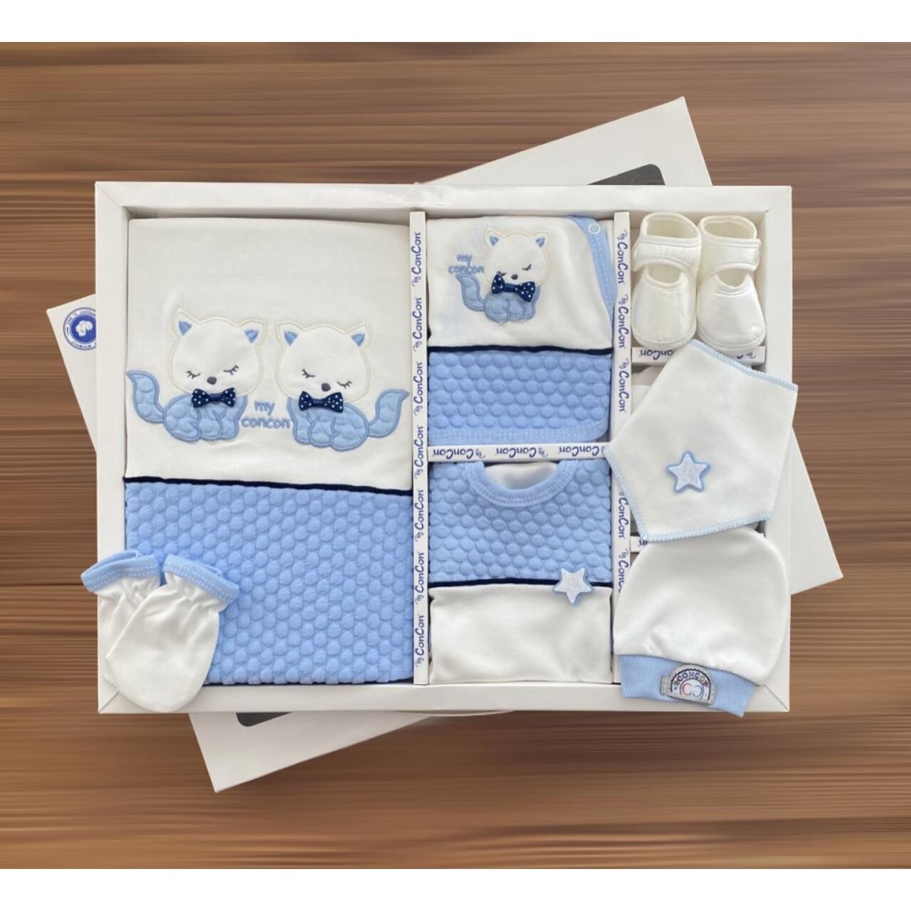 Kedili Erkek Bebek Hastane Çıkışı 10lu Set