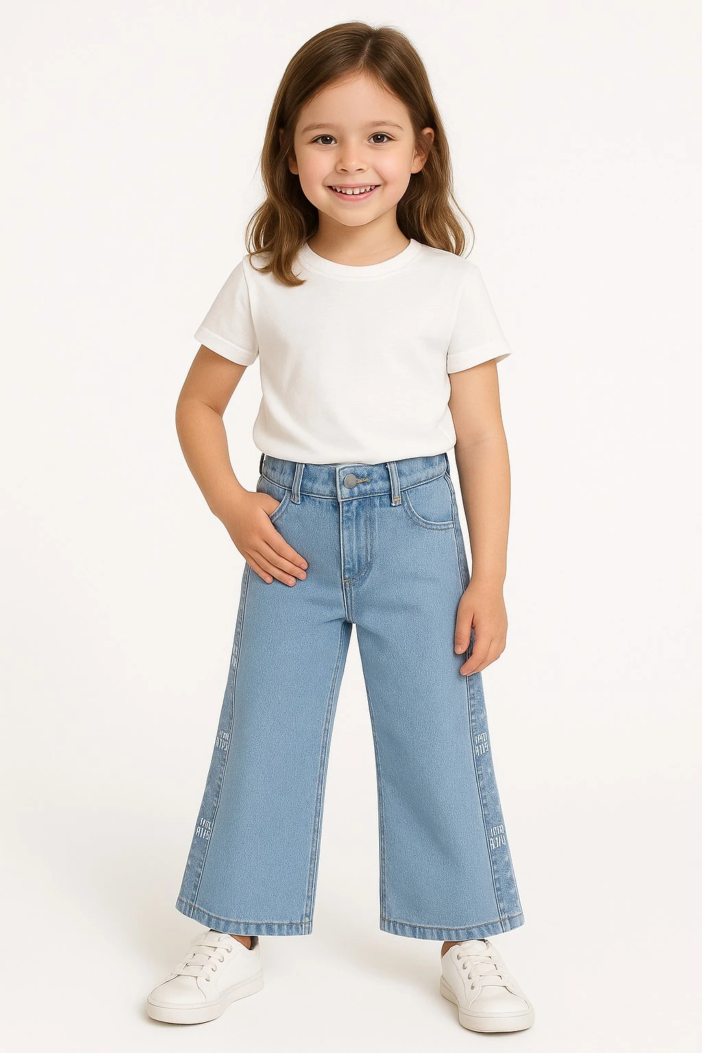 Taşlı İspanyol Paça Kız Çocuk Kot Pantolon