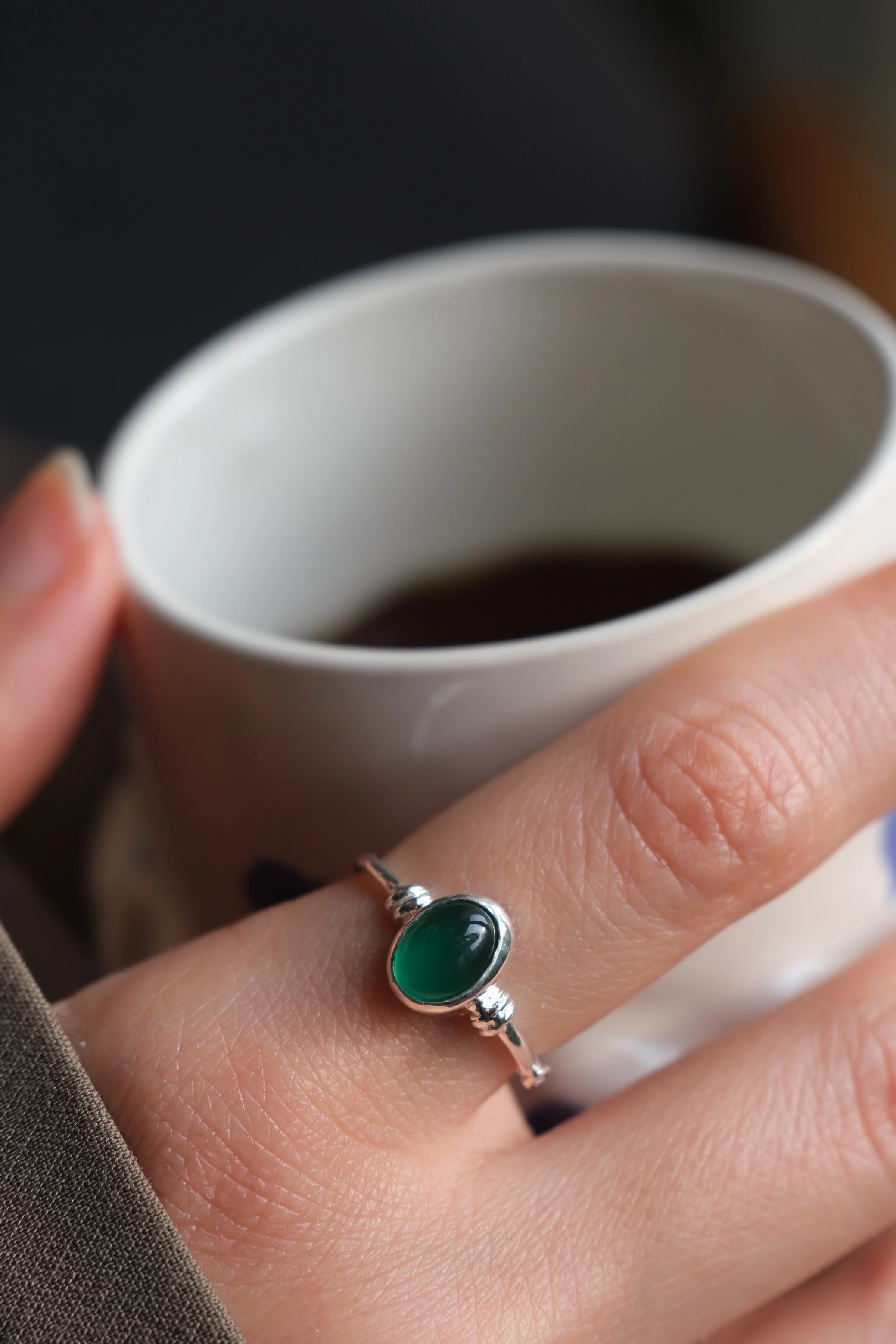 yeşil akik ‘dear’ yüzük