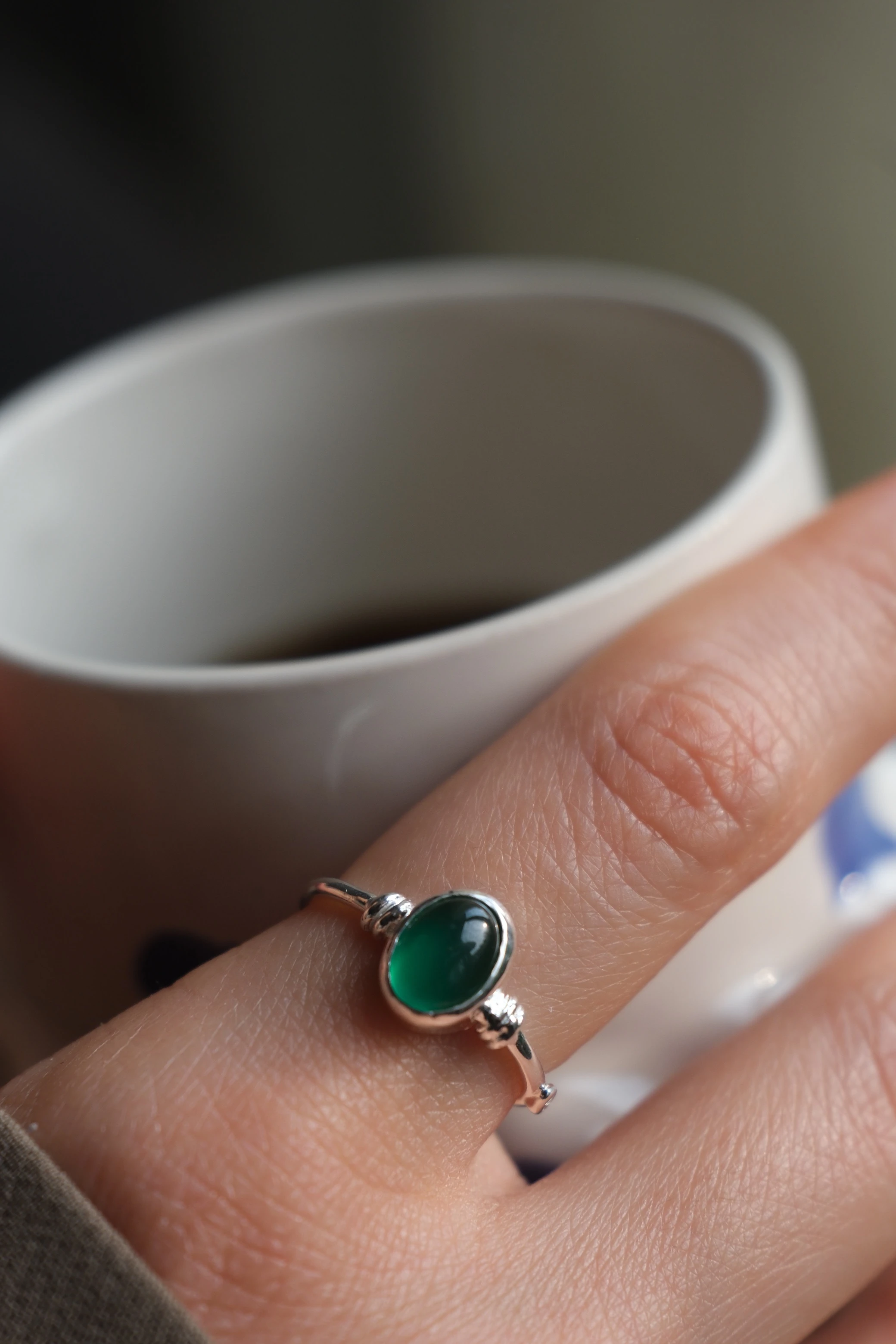 yeşil akik ‘dear’ yüzük