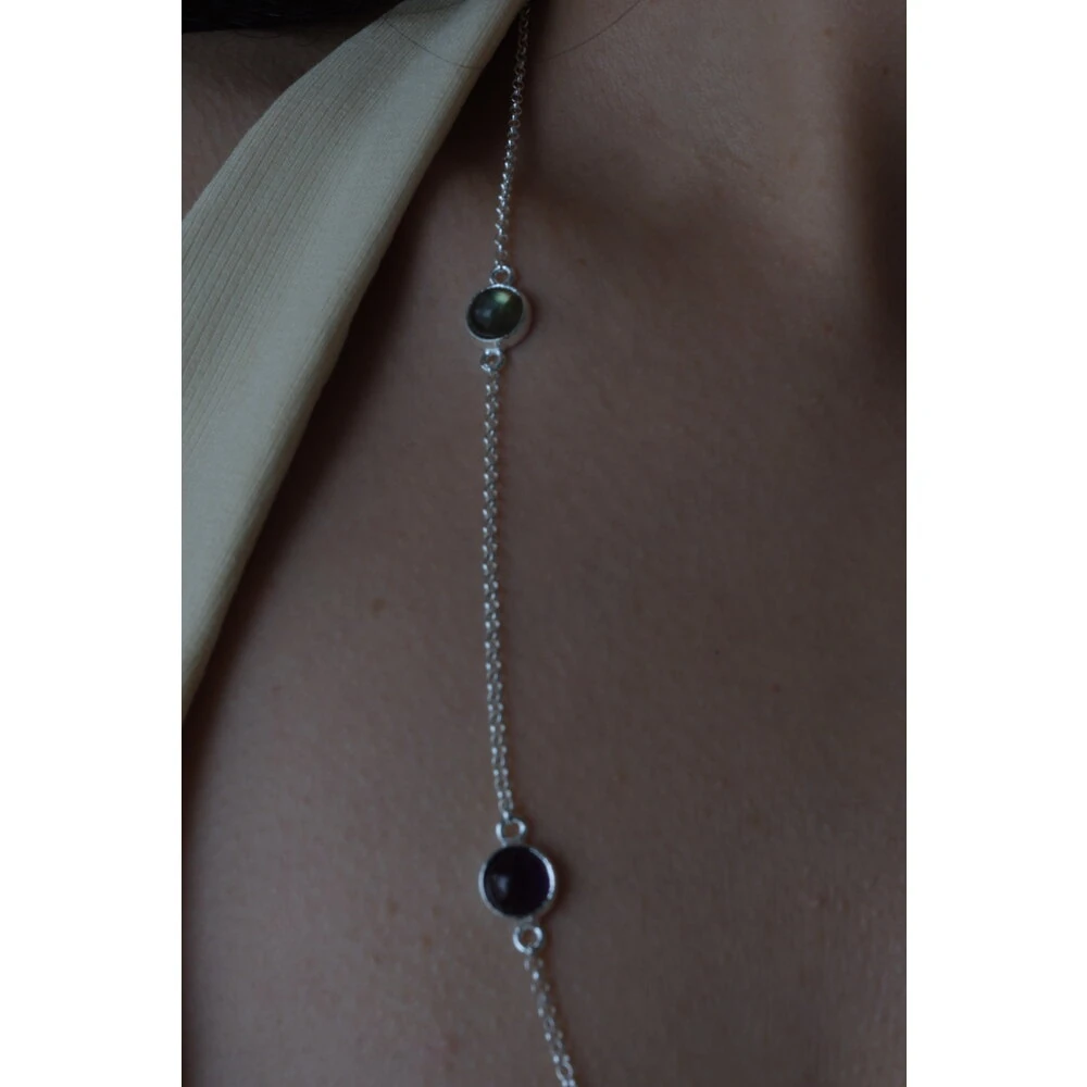 5 taşlı (pembe kuvars, lapis lazuli, aytaşı, ametist, labradorit) kolye | 925