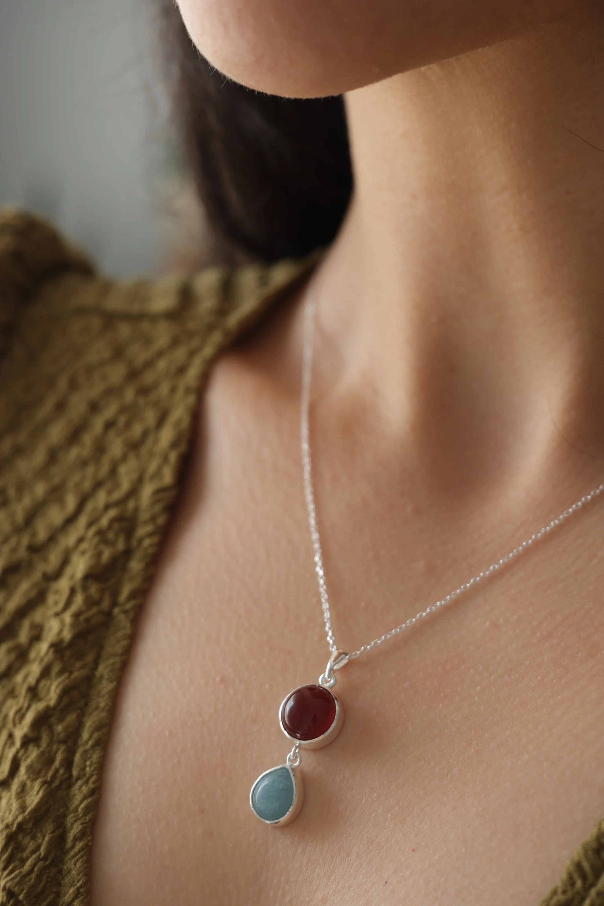 akuamarin & akik ‘dualis’ kolye