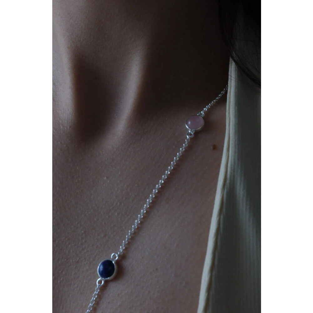 5 taşlı (pembe kuvars, lapis lazuli, aytaşı, ametist, labradorit) kolye | 925