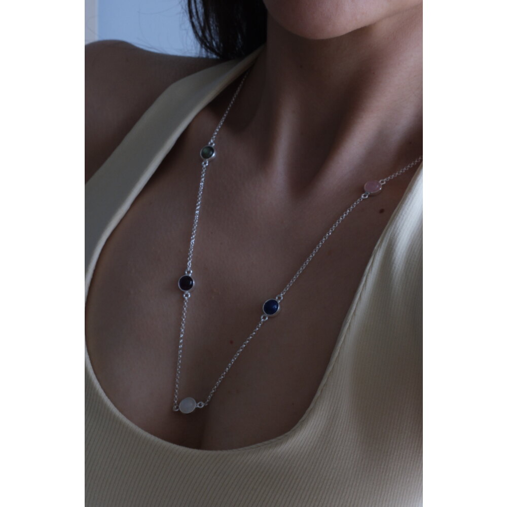 5 taşlı (pembe kuvars, lapis lazuli, aytaşı, ametist, labradorit) kolye | 925