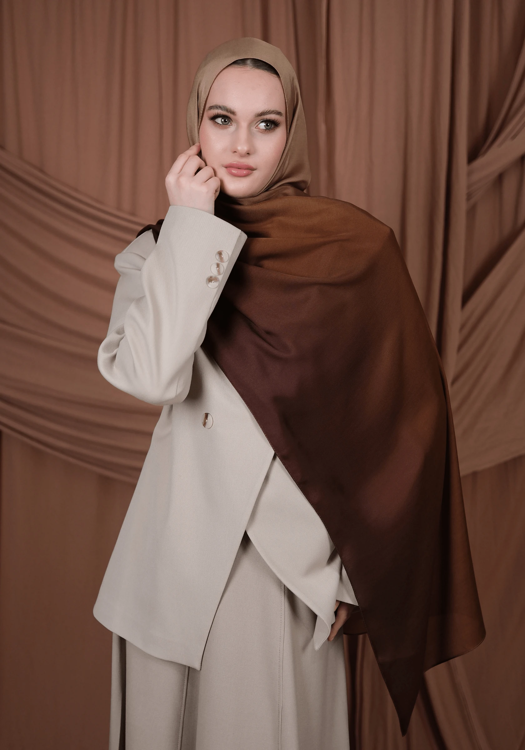 Lovury İpeksi Şal Degrade - Vizon - Acı Kahve