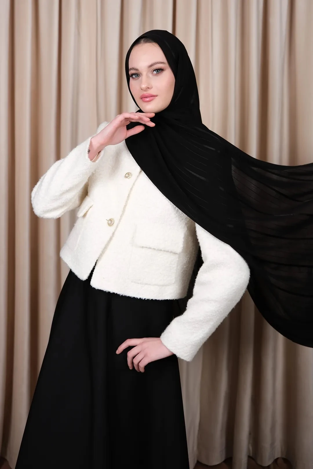 Flossy Modal Şal Aura Desen - Siyah