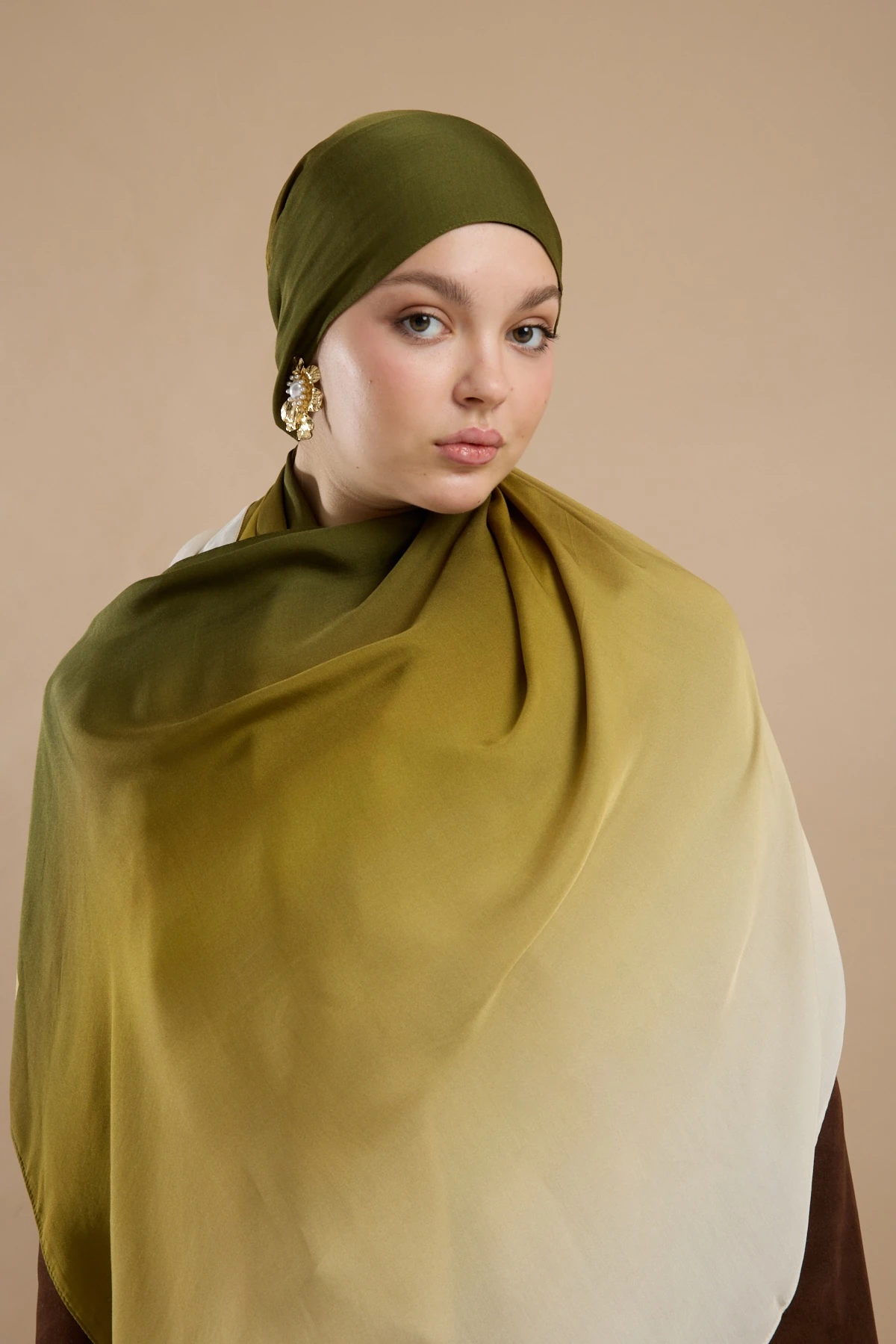 Lovury İpeksi Şal Degrade - Haki - Bej