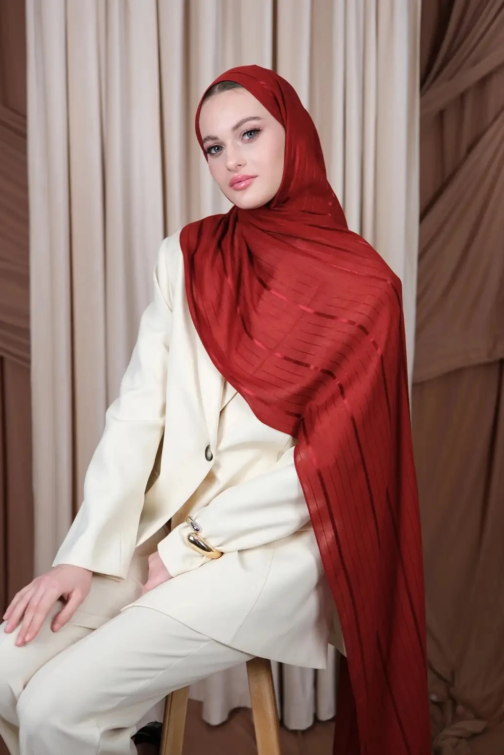 Flossy Modal Şal Aura Desen - Kırmızı