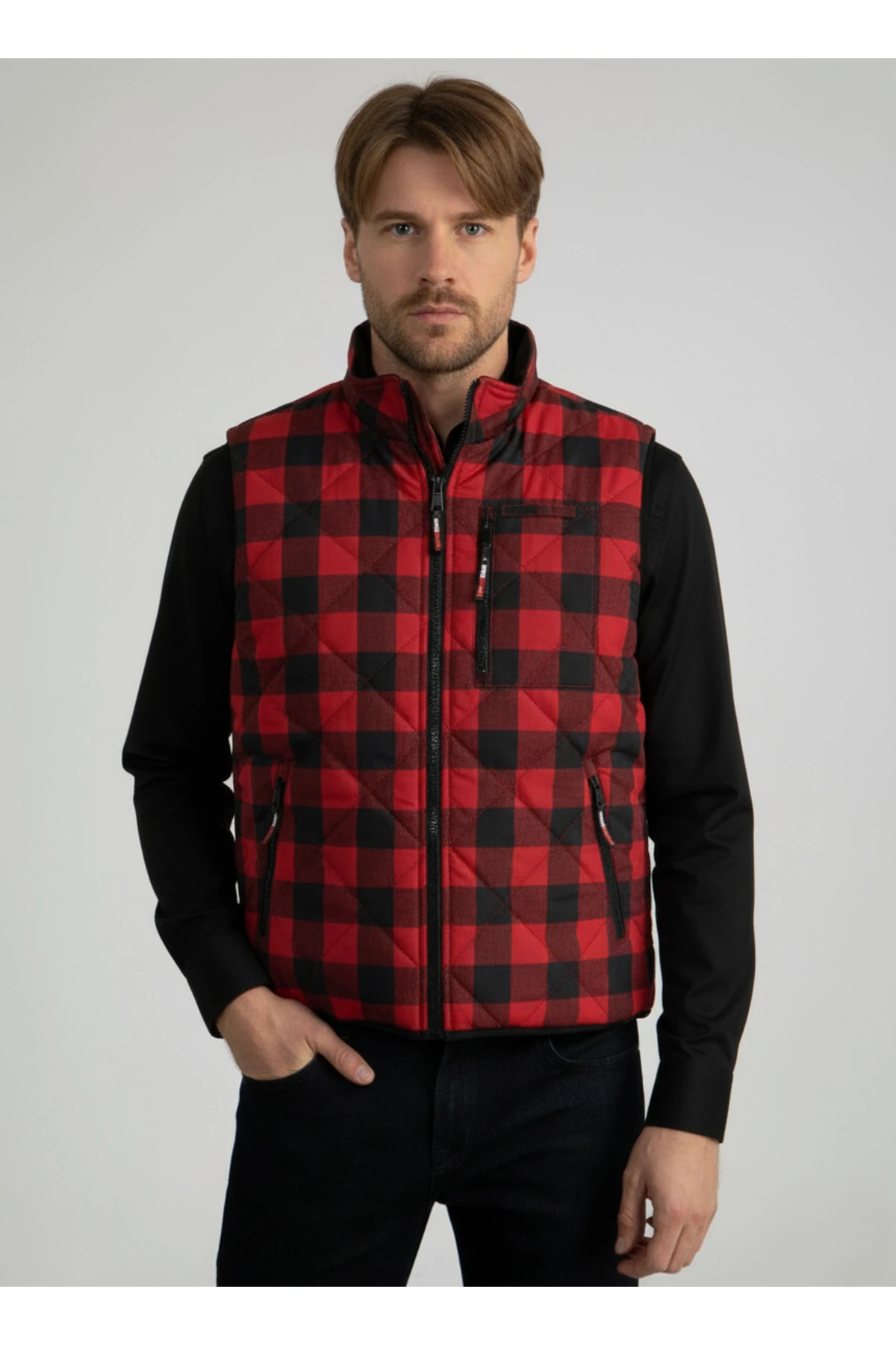 Ekose Desenli İçi Polarlı İç Cepli Erkek Yelek