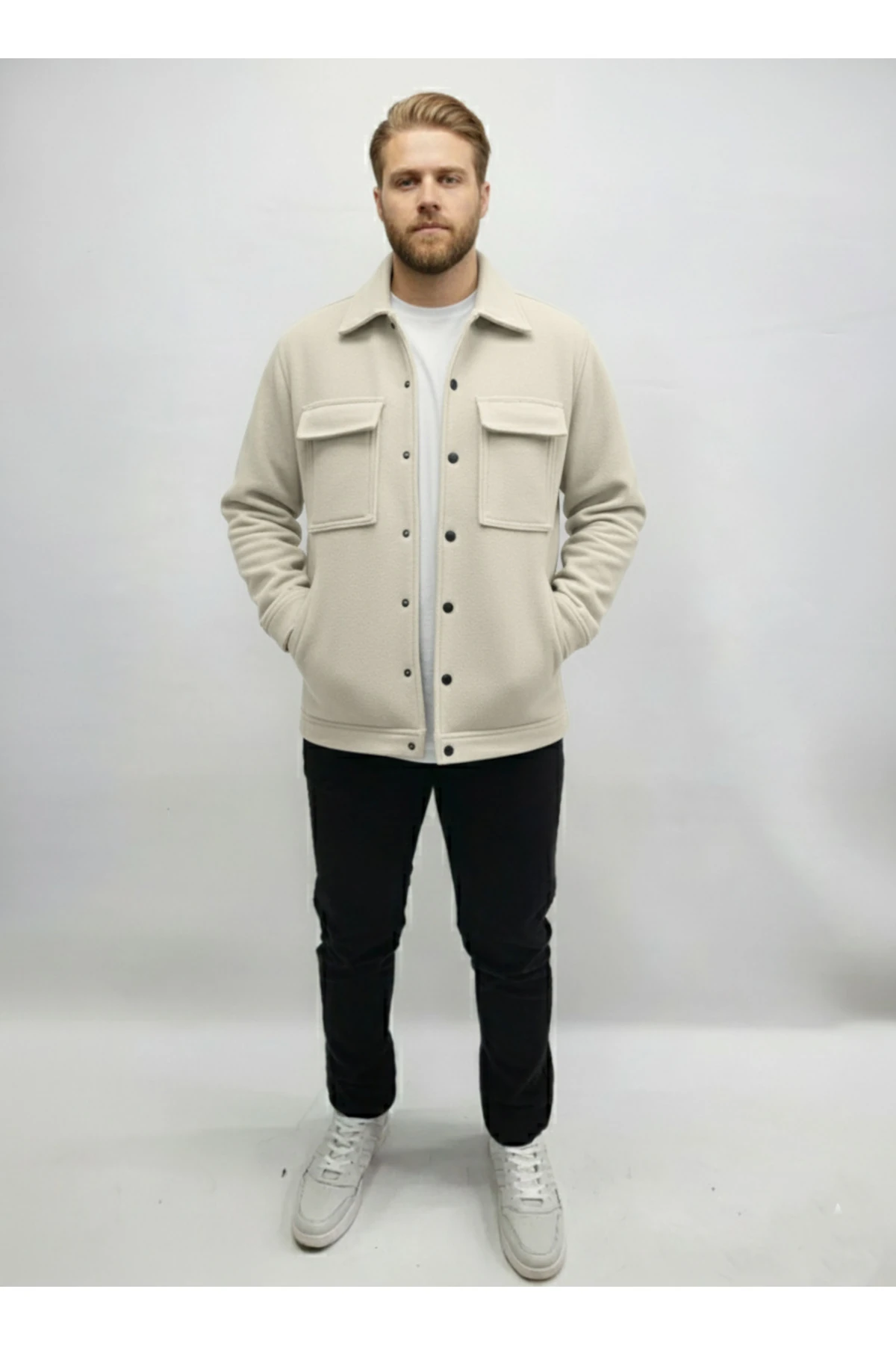 Erkek Mevsimlik Spor Kesim Mont Çıtçıtlı Ceket Polar Erkek Gömlek