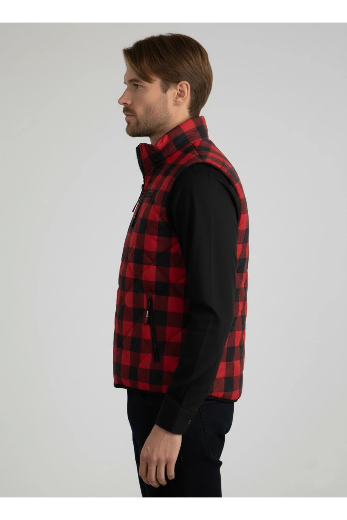 Ekose Desenli İçi Polarlı İç Cepli Erkek Yelek