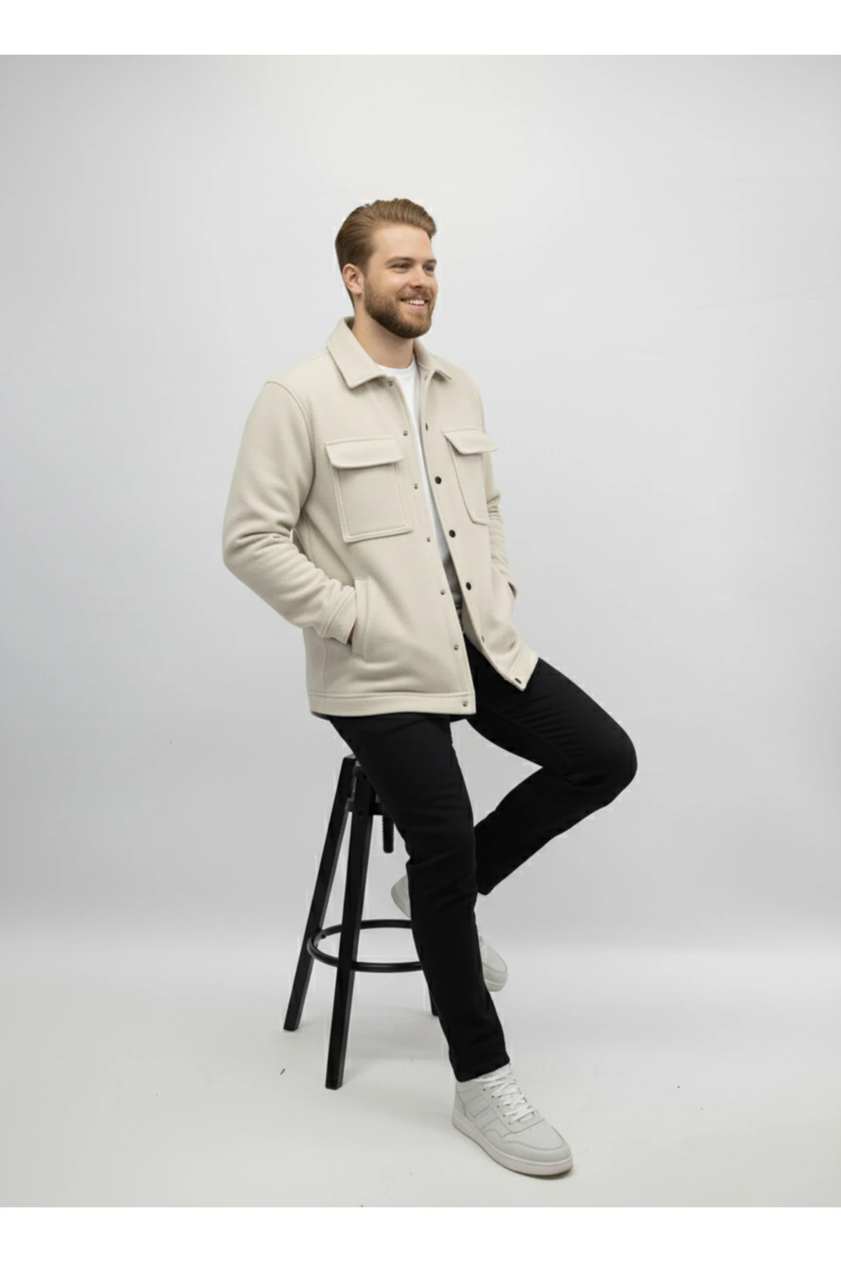 Erkek Mevsimlik Spor Kesim Mont Çıtçıtlı Ceket Polar Erkek Gömlek