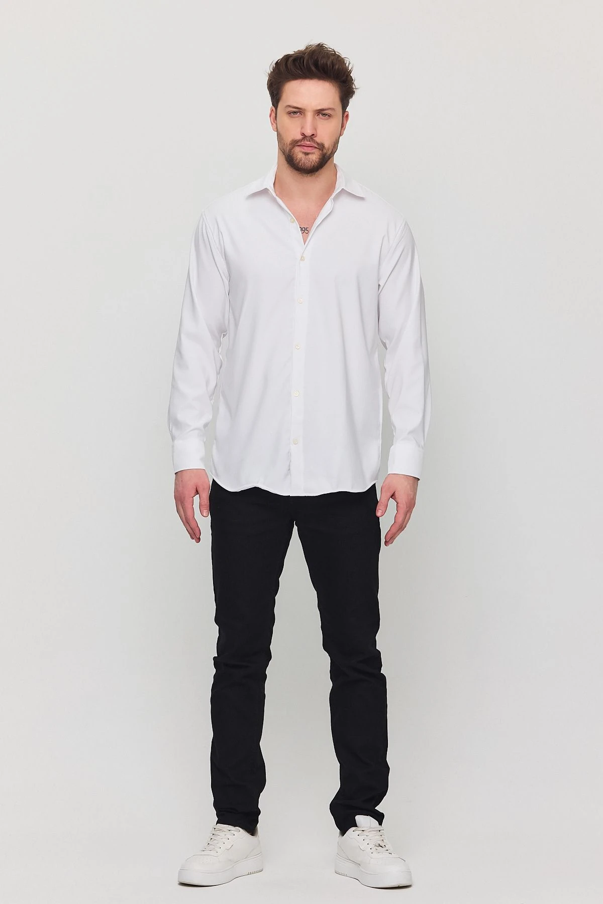 Erkek Yazlık Gömlek Dokulu Bol Kalıp Oversize Salaş Beyaz Erkek Gömlek